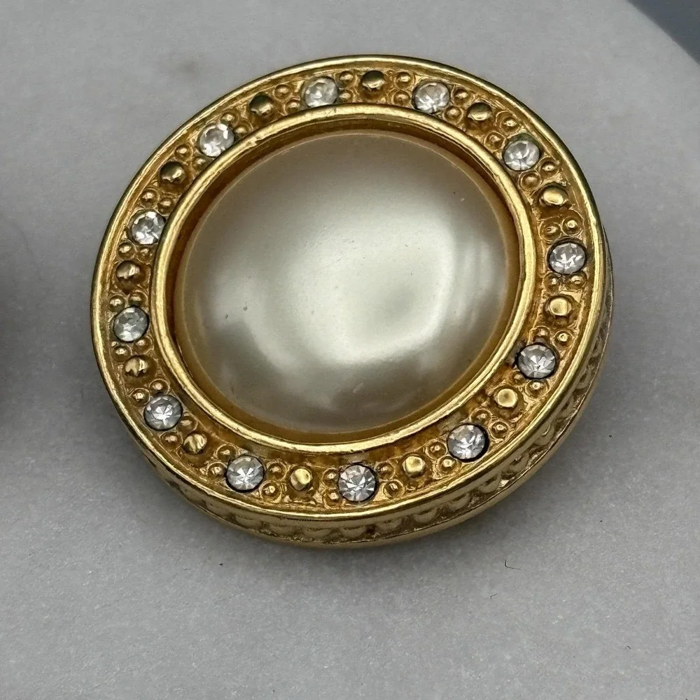 Vintage Liz Claiborne Clip On Earrings Faux Pearl Rhinestones Old Money